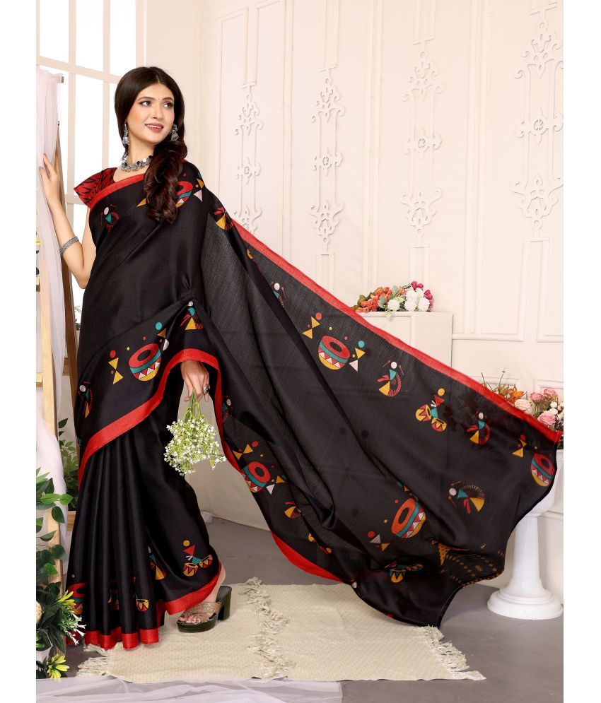     			Yashika Pack of 1 Art Silk Printed Saree With Blouse Piece ( Black )