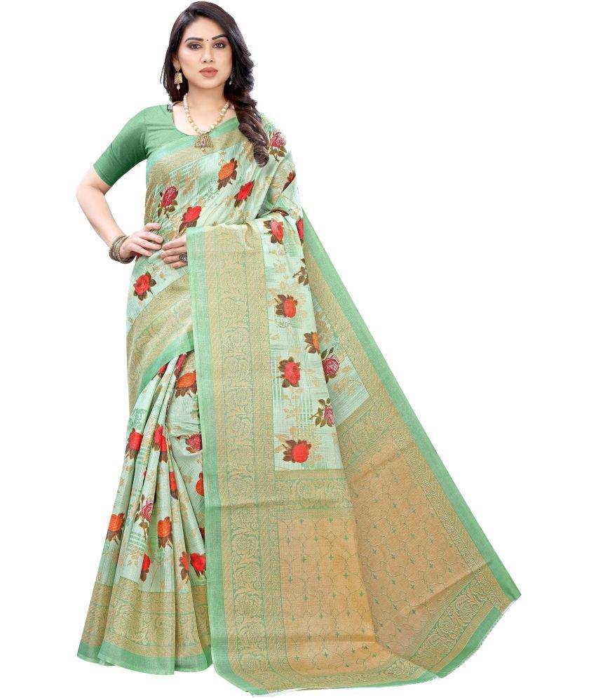     			Yashika Pack of 1 Art Silk Printed Saree With Blouse Piece ( Green )