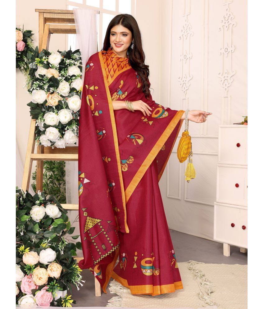     			Yashika Pack of 1 Art Silk Printed Saree With Blouse Piece ( Maroon )