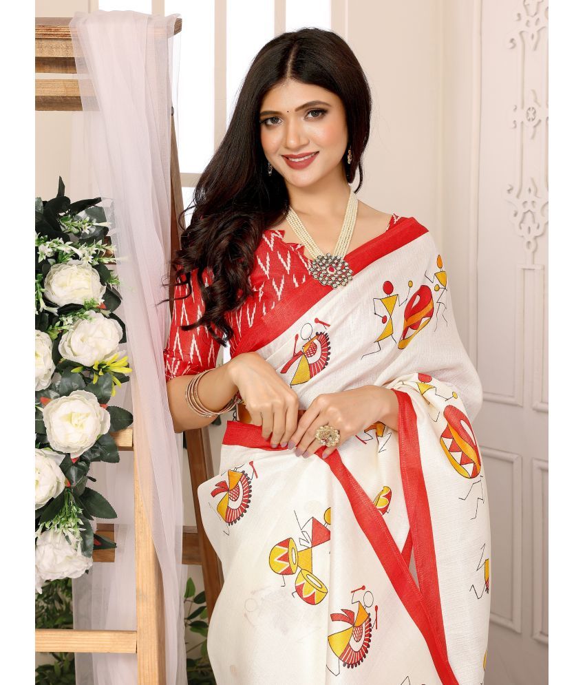     			Yashika Pack of 1 Art Silk Printed Saree With Blouse Piece ( White )