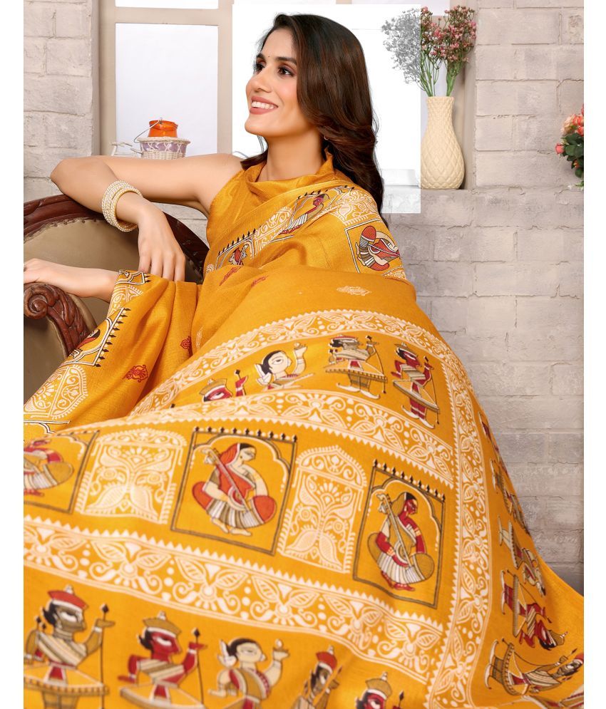     			Yashika Pack of 1 Art Silk Printed Saree With Blouse Piece ( Yellow )