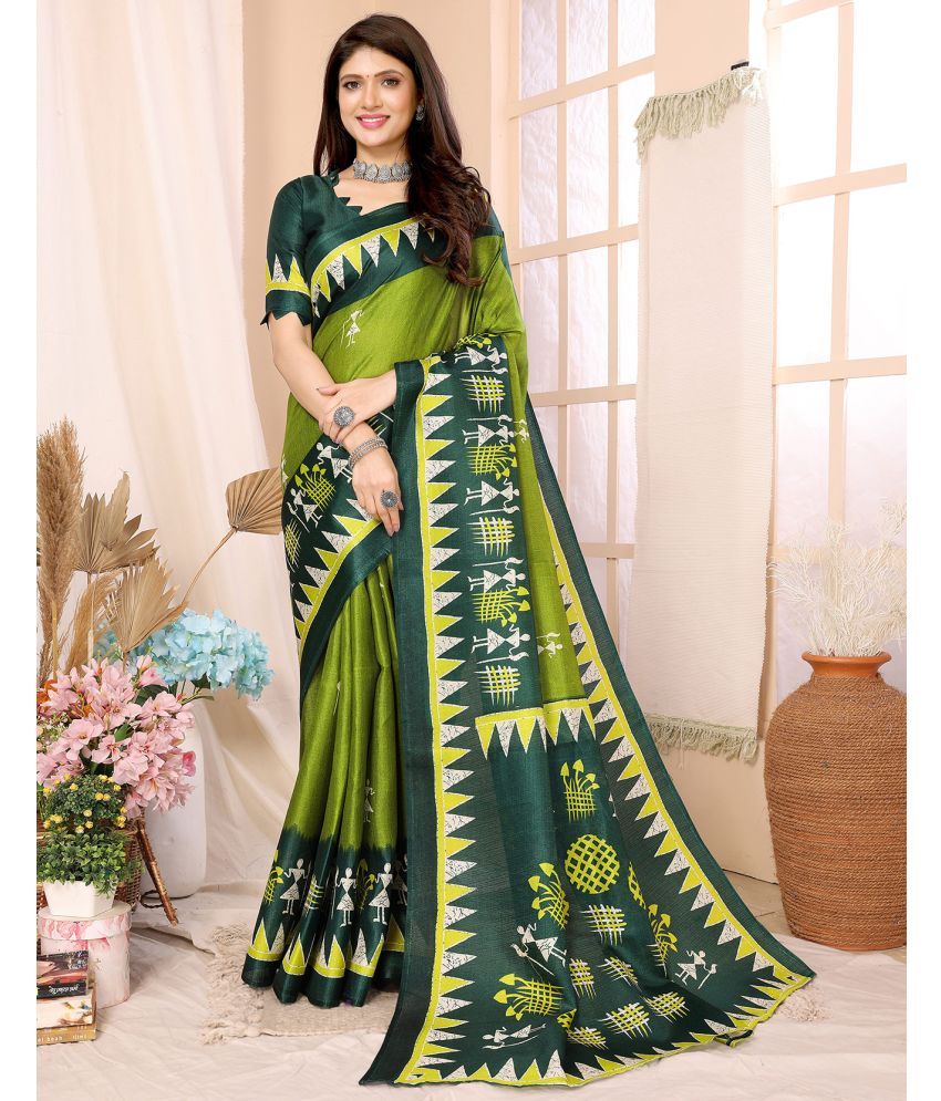     			Yashika Pack of 1 Art Silk Printed Saree With Blouse Piece ( Green )