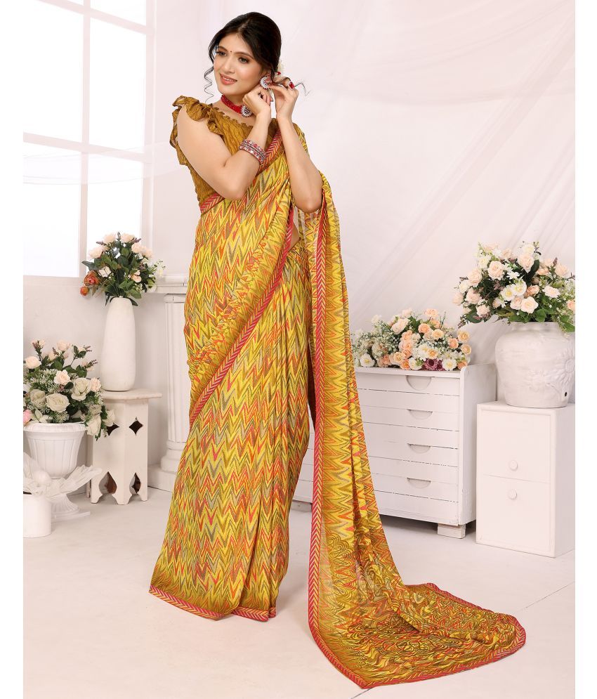     			Yashika Pack of 1 Georgette Printed Saree With Blouse Piece ( Yellow )