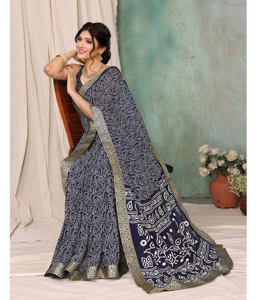     			Yashika Pack of 1 Georgette Printed Saree With Blouse Piece ( Blue )