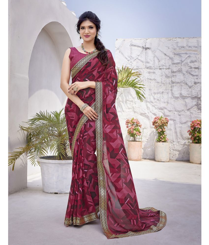     			Yashika Pack of 1 Georgette Printed Saree With Blouse Piece ( Red )