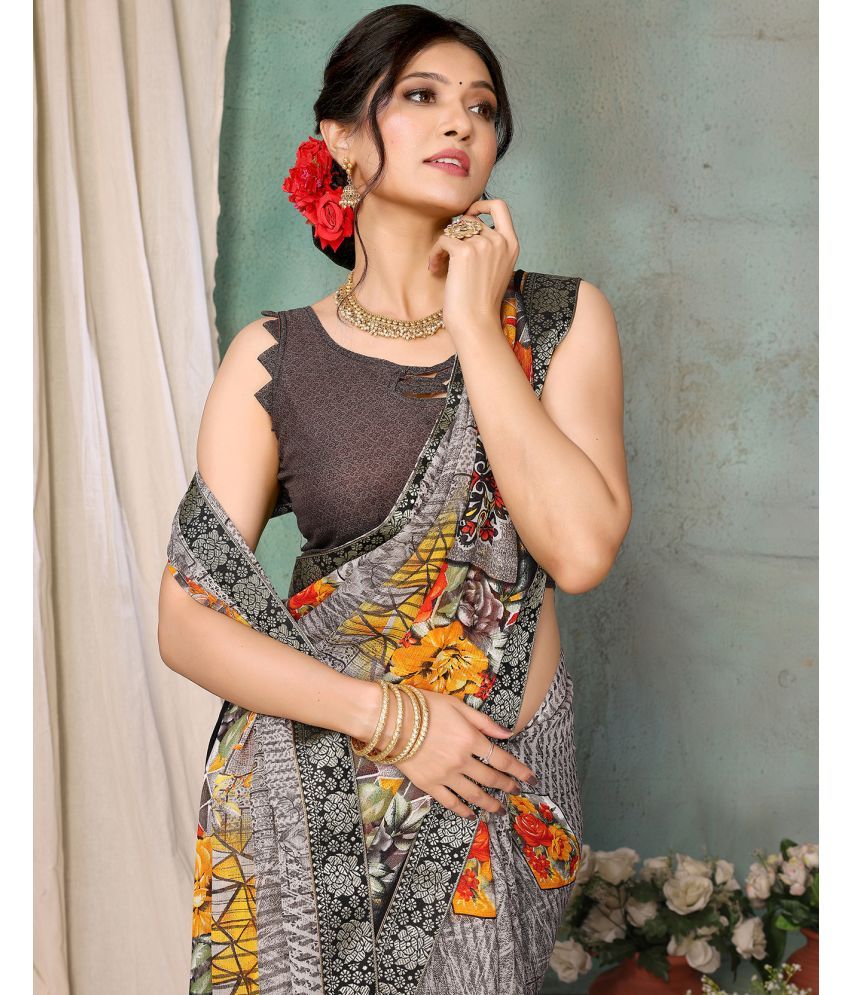     			Yashika Pack of 1 Georgette Printed Saree With Blouse Piece ( Grey )