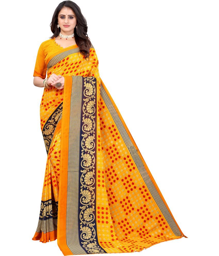     			Yashika Pack of 1 Georgette Printed Saree With Blouse Piece ( Yellow )