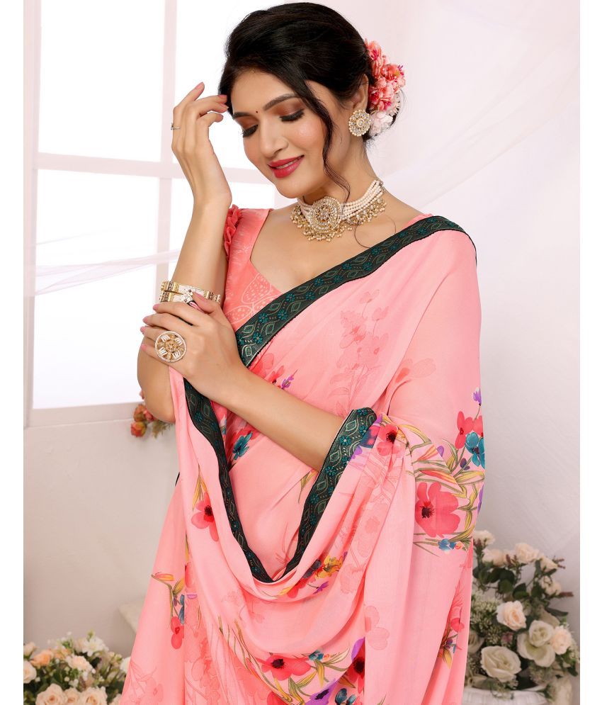     			Yashika Pack of 1 Georgette Printed Saree With Blouse Piece ( Pink )