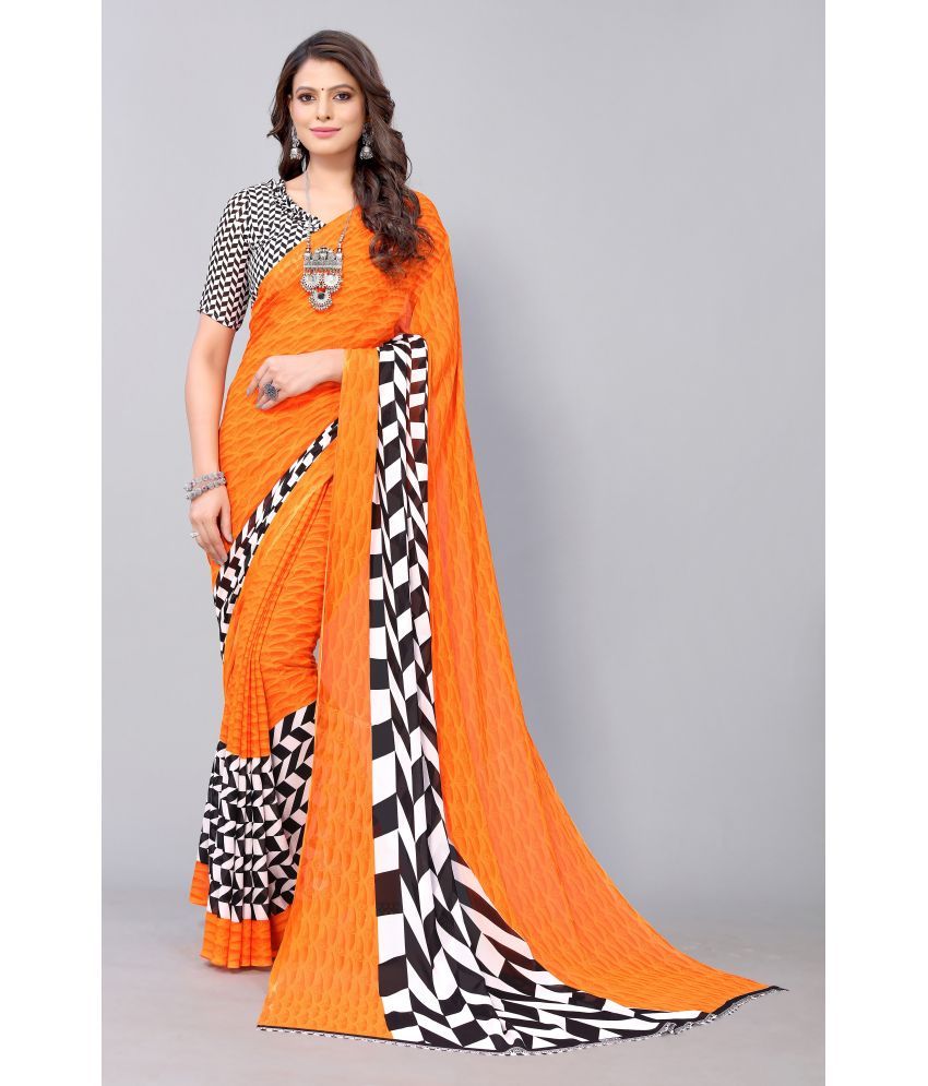     			Yashika Pack of 1 Georgette Printed Saree With Blouse Piece ( Orange )