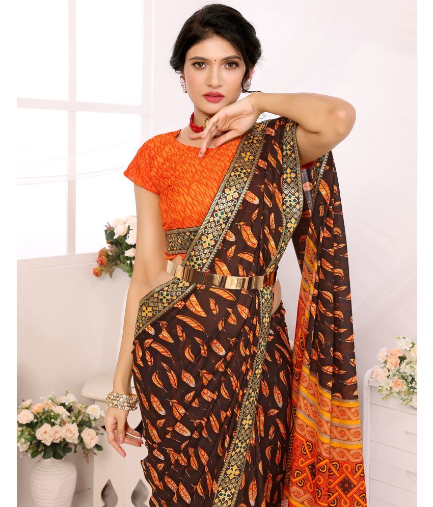     			Yashika Pack of 1 Georgette Printed Saree With Blouse Piece ( Orange )