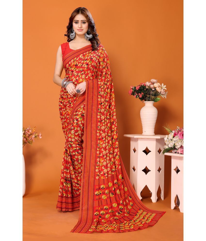     			Yashika Pack of 1 Georgette Printed Saree With Blouse Piece ( Red )