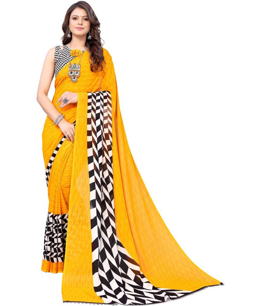     			Yashika Pack of 1 Georgette Printed Saree With Blouse Piece ( Yellow )