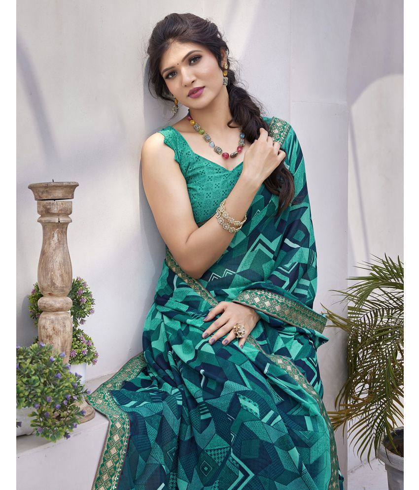     			Yashika Pack of 1 Georgette Printed Saree With Blouse Piece ( Blue )