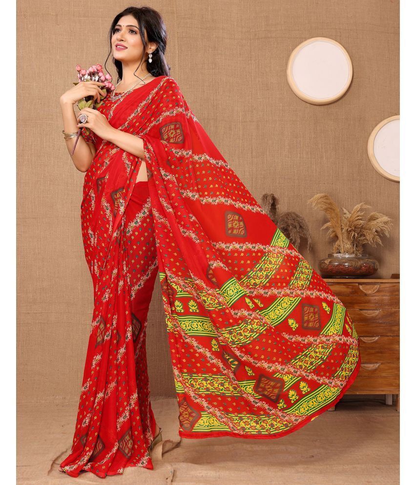     			Yashika Pack of 1 Georgette Printed Saree With Blouse Piece ( Red )