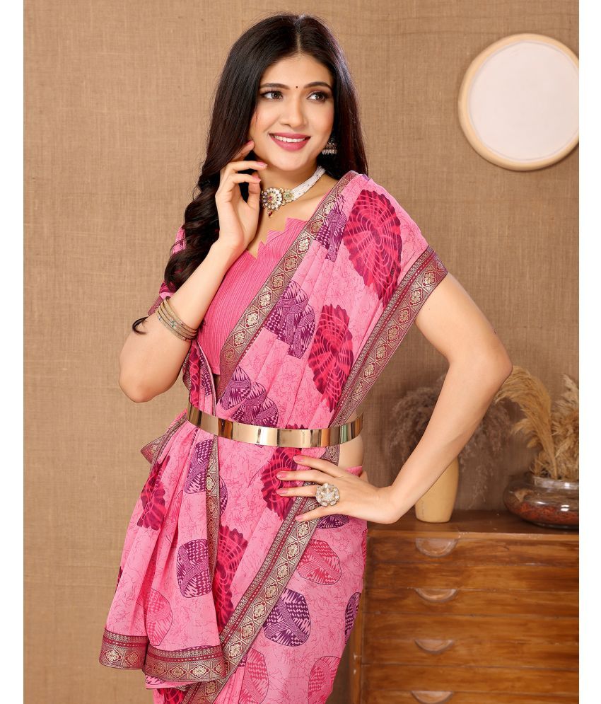     			Yashika Pack of 1 Georgette Printed Saree With Blouse Piece ( Pink )