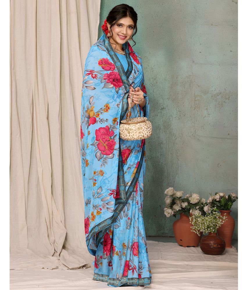     			Yashika Pack of 1 Georgette Printed Saree With Blouse Piece ( Blue )