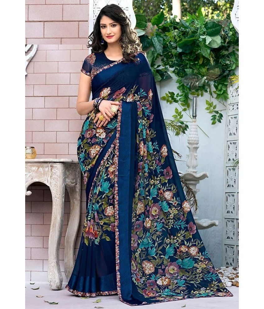     			Yashika Pack of 1 Georgette Printed Saree With Blouse Piece ( Blue )