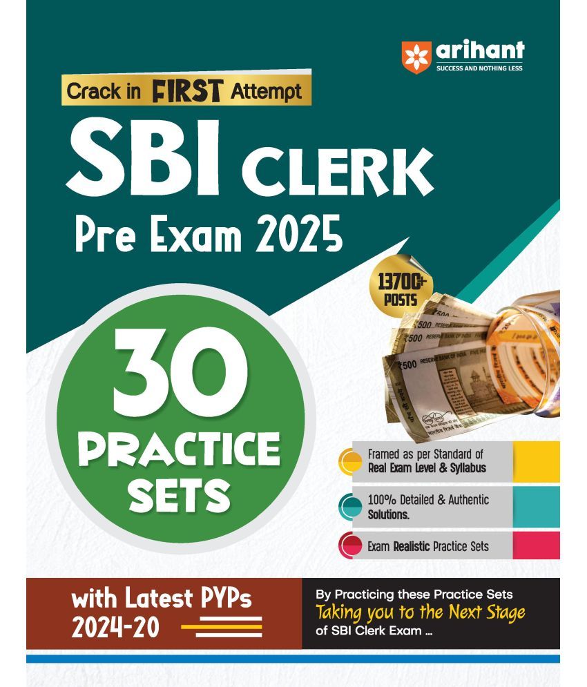     			Arihant 30 Practice Sets for SBI Clerk Pre Exam 2025 | Framed as per Standard of Real Exam Level & Syllabus, 100% Detailed and Authentic Solutions, Latest PYQs (2024-2020)