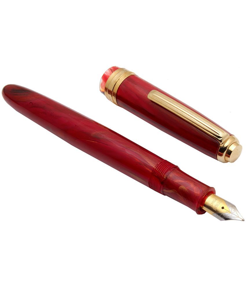     			Click Falcon Eyedropper Red Marble Fountain Pen Golden Trims Dual tone Medium Nib