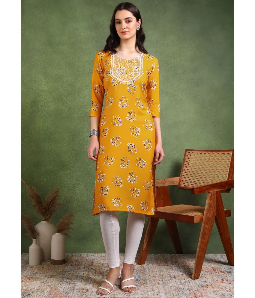     			DSK STUDIO Pack of 1 Crepe Embroidered Straight Women's Kurti - ( Yellow )