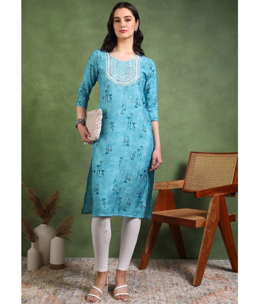     			DSK STUDIO Pack of 1 Crepe Embroidered Straight Women's Kurti - ( Turquoise )