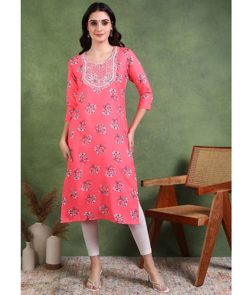     			DSK STUDIO Pack of 1 Crepe Embroidered Straight Women's Kurti - ( Pink )