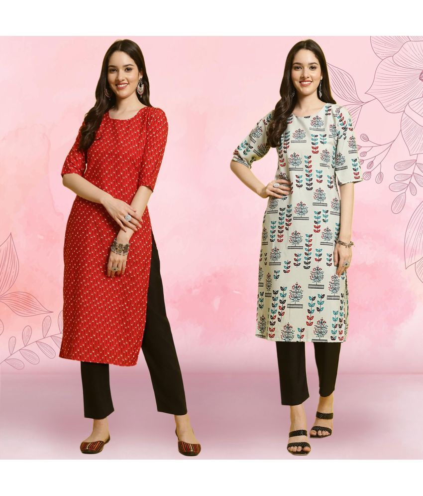     			Ethnicbasket Crepe Printed Kurti With Pants Women's Stitched Salwar Suit - Multicolor ( Pack of 2 )