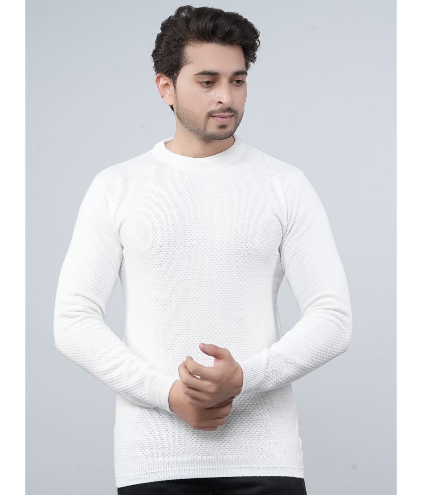     			FEVERFEW Cotton Blend Round Neck Men's Full Sleeves Pullover Sweater - White ( Pack of 1 )