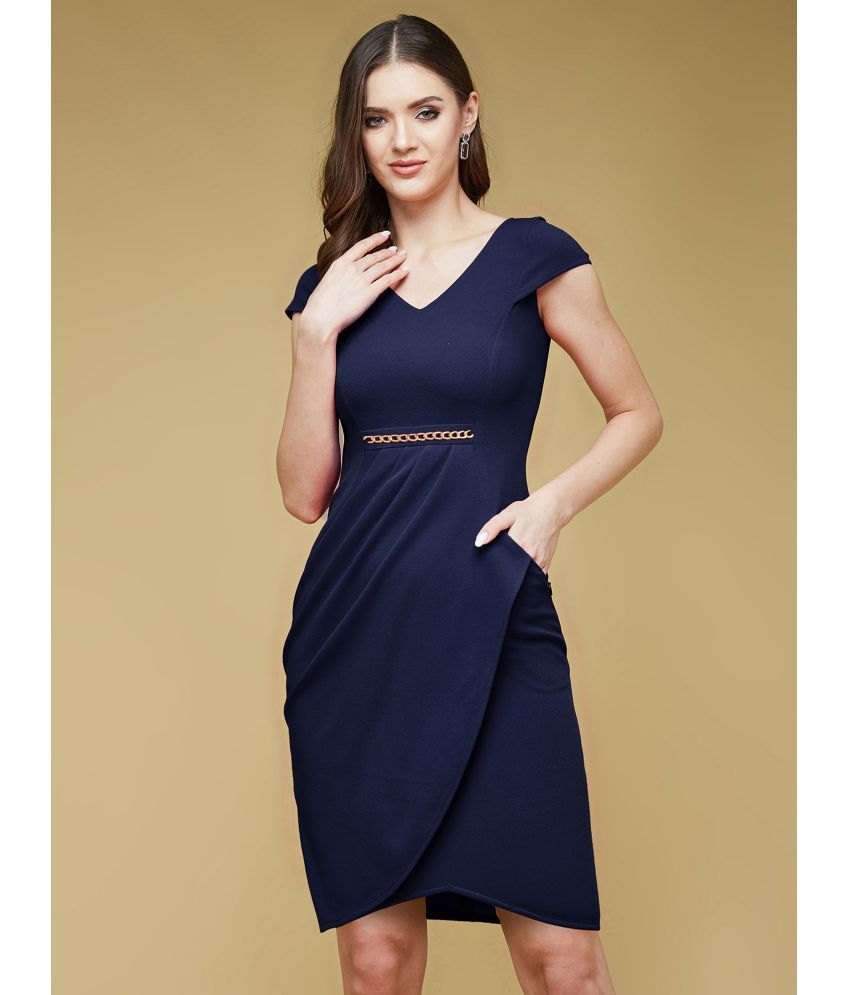     			Miss Chase Polyester Solid Knee Length Women's Wrap Dress - Navy Blue ( Pack of 1 )