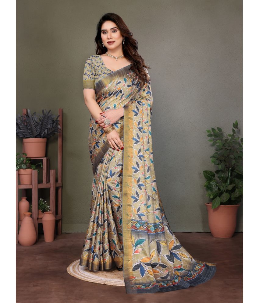     			NightBlue Pack of 1 Cotton Printed Saree With Blouse Piece ( Gold )