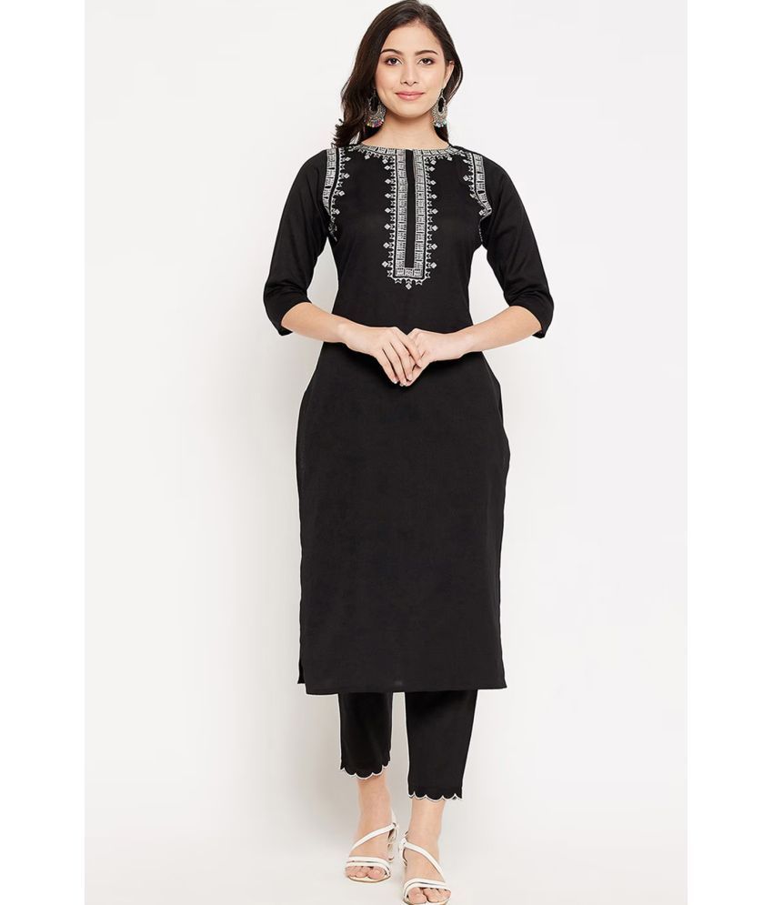     			Royal Export Cotton Embroidered Kurti With Pants Women's Stitched Salwar Suit - Black ( Pack of 1 )