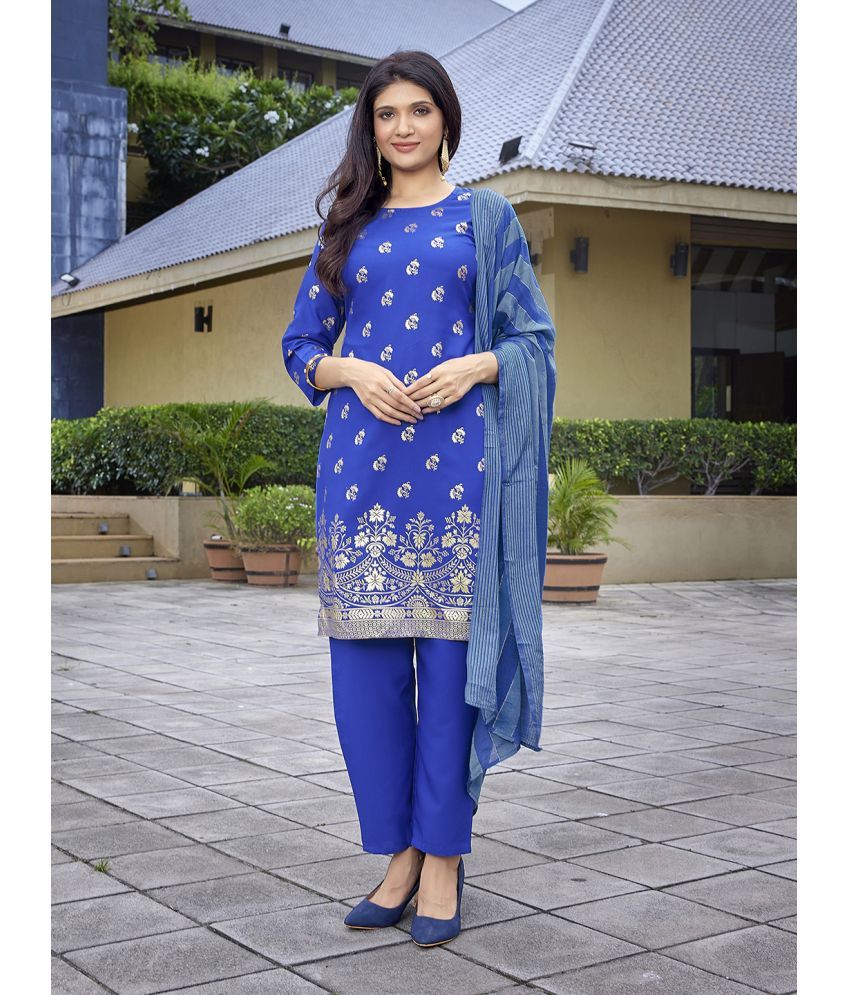     			Royal Export Crepe Printed Kurti With Pants Women's Stitched Salwar Suit - Blue ( Pack of 1 )