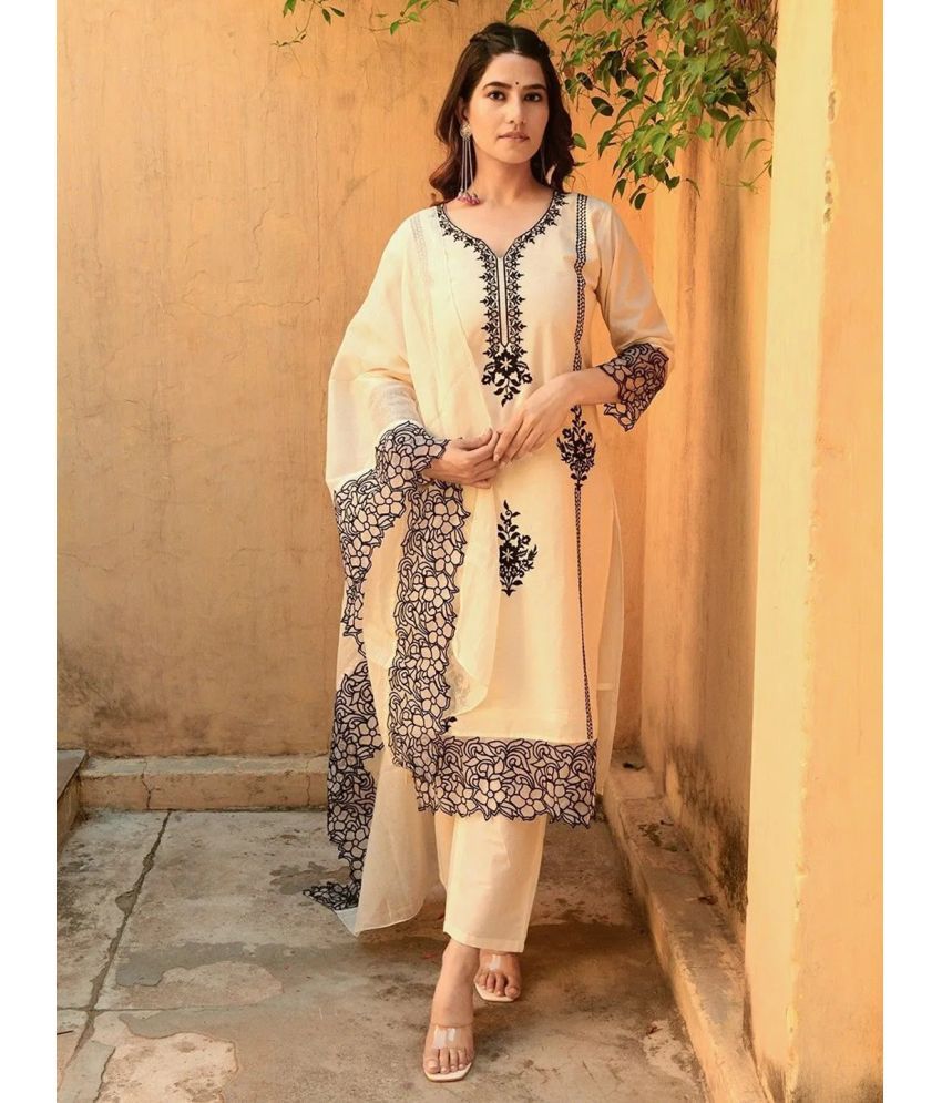     			Royal Export Viscose Embroidered Kurti With Pants Women's Stitched Salwar Suit - White ( Pack of 1 )