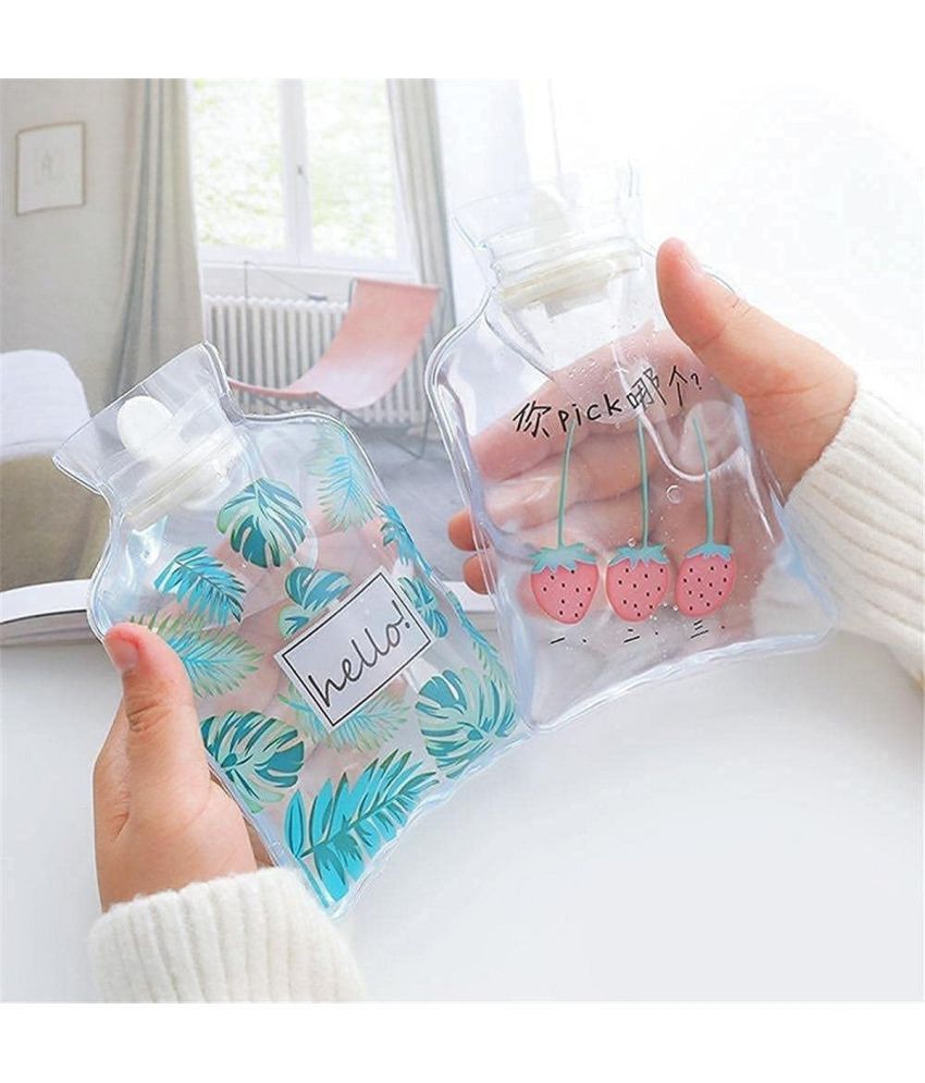     			(Set of 2) Transparent Mini Hot Water Bag, Small Size, Printing Design, Pain Relief,Printing Transparent PVC Hot/Cold Winter Water Bag