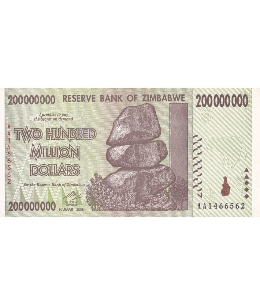     			ZIMBABWE TWO HUNDRED MILLION DOLLARS BIG DENOMINATION RARE NOTE