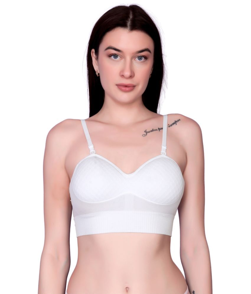     			3Mads Pack of 1 Nylon Lightly Padded Bralette Bra For Women ( White )