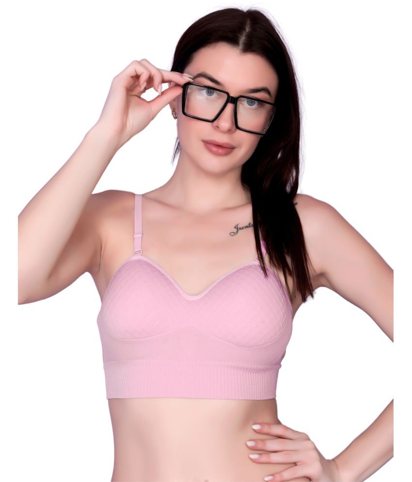     			3Mads Pack of 1 Nylon Lightly Padded Bralette Bra For Women ( Pink )