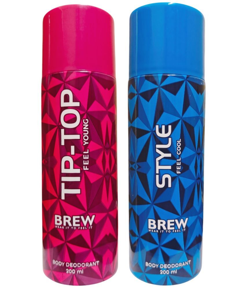     			Brew 1 TIPTOP & 1 STYLE DEODORANT ,200M LEACH Deodorant Spray for Unisex 400 ml ( Pack of 2 )