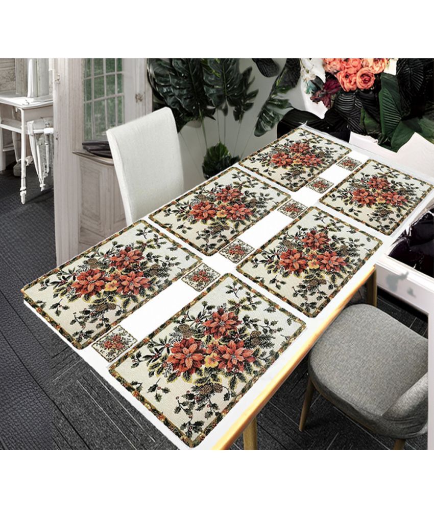     			CreadCraft PVC Floral Rectangle Table Mats & Coasters ( 40 cm x 32 cm ) Pack of 1 - Multi