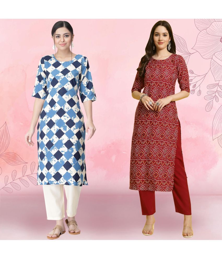     			Ethnicbasket Pack of 2 Crepe Printed Straight Women's Kurti - ( Multicolor3 )