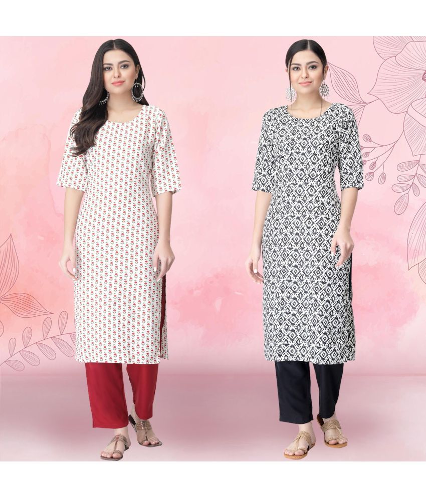     			Ethnicbasket Pack of 2 Crepe Printed Straight Women's Kurti - ( Multicolor1 )