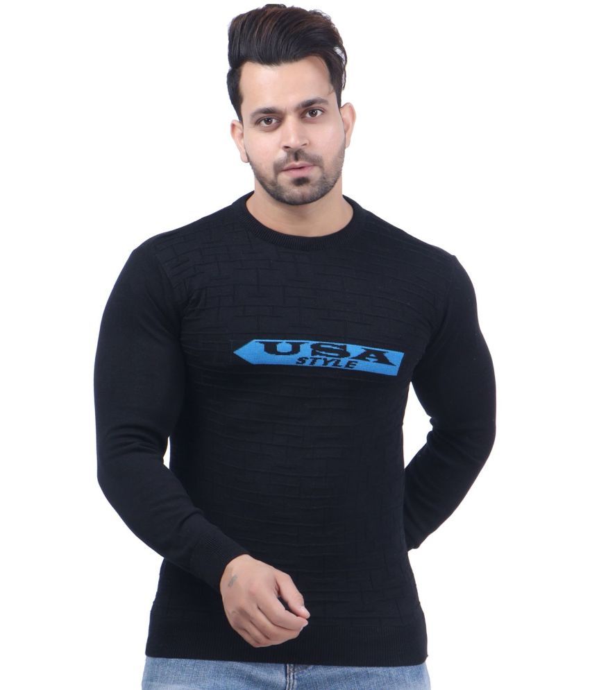     			FEVERFEW Cotton Blend Round Neck Men's Full Sleeves Pullover Sweater - Black ( Pack of 1 )