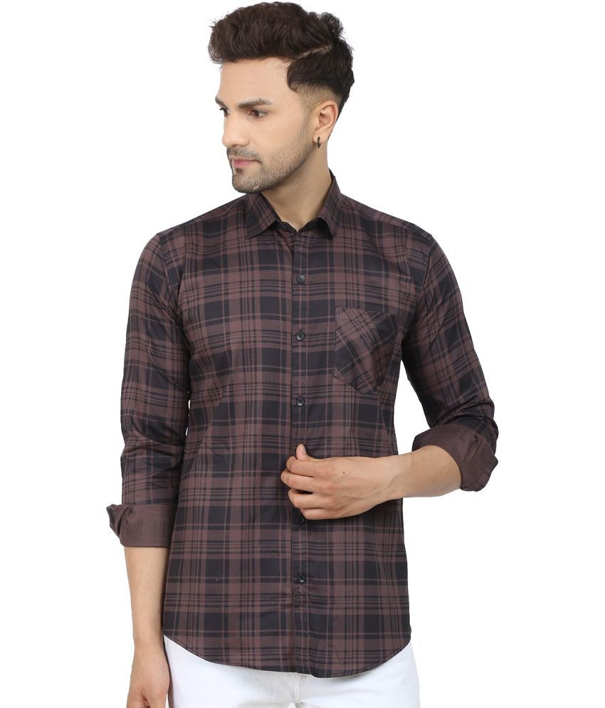     			Fatty Mouse Cotton Blend Regular Fit Checks Full Sleeves Men's Casual Shirt - Brown ( Pack of 1 )