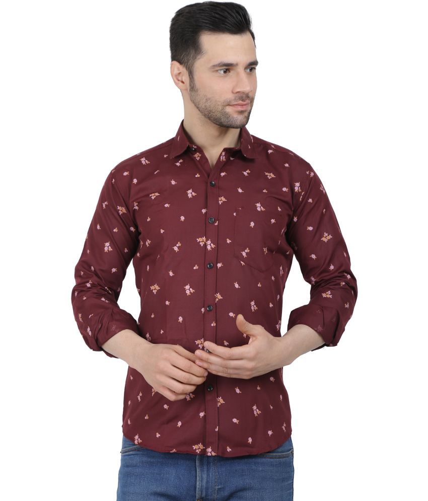     			Fatty Mouse Cotton Blend Regular Fit Printed Full Sleeves Men's Casual Shirt - Maroon ( Pack of 1 )