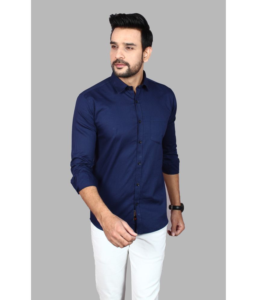     			Fatty Mouse Cotton Blend Regular Fit Solids Full Sleeves Men's Casual Shirt - Blue ( Pack of 1 )