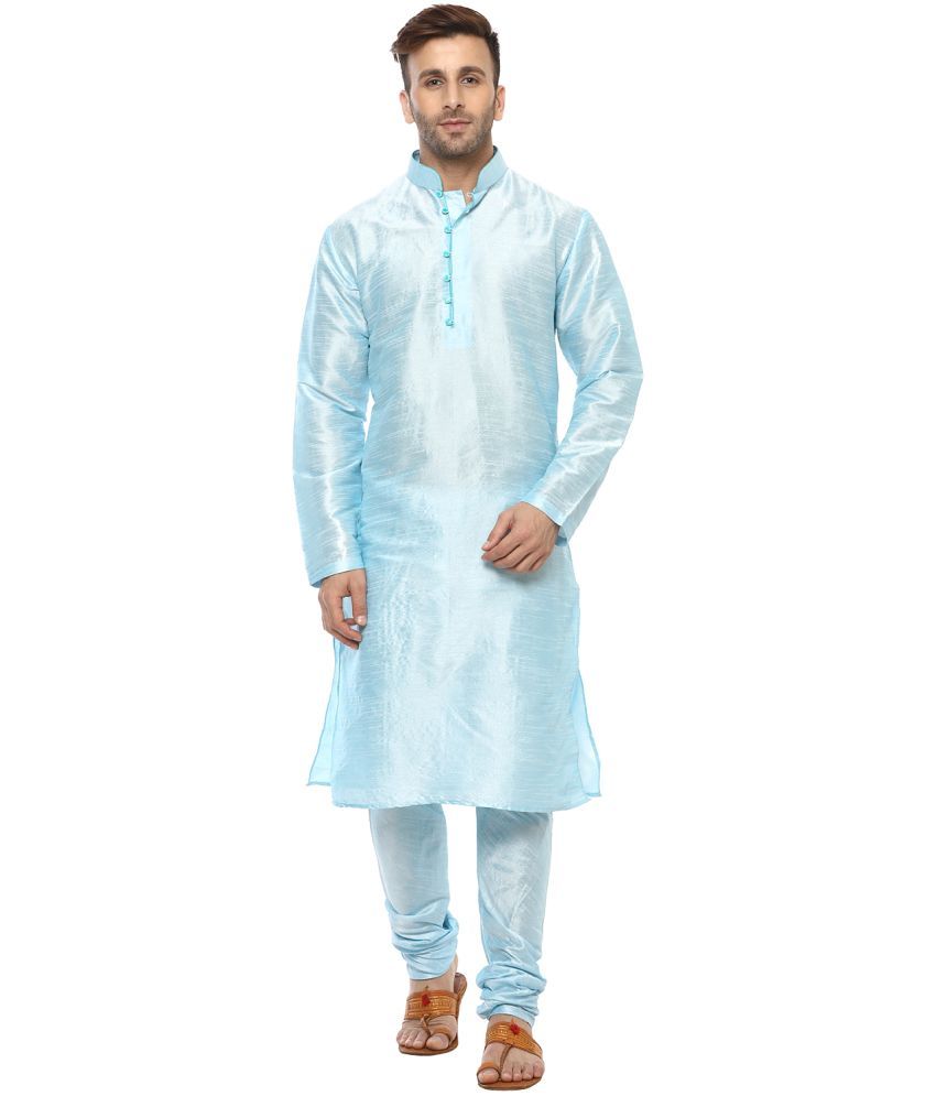     			Hangup Blue Silk Regular Fit Men's Kurta Pyjama Set ( Pack of 1 )