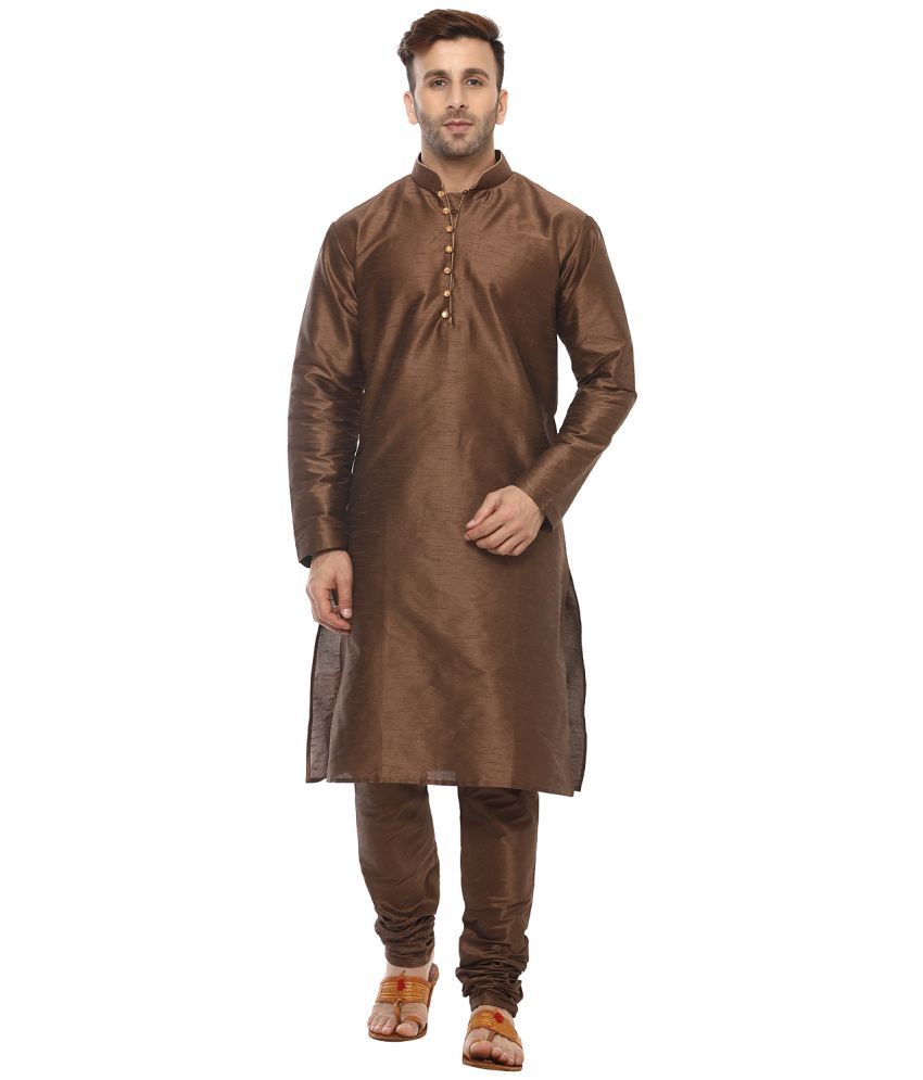     			Hangup Brown Silk Regular Fit Men's Kurta Pyjama Set ( Pack of 1 )