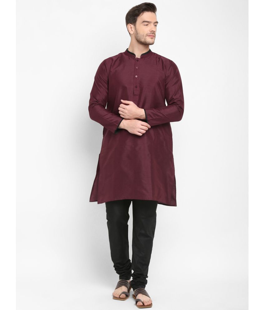     			Hangup Maroon Silk Regular Fit Men's Kurta Pyjama Set ( Pack of 1 )