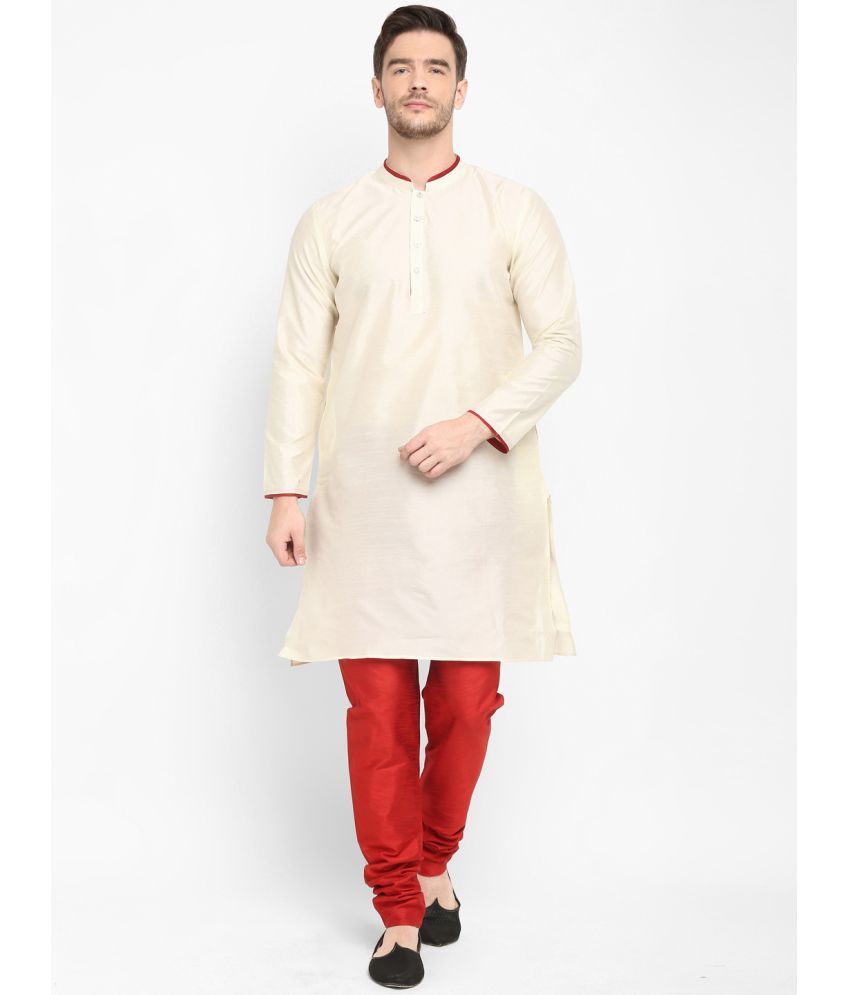     			Hangup Off-White Silk Regular Fit Men's Kurta Pyjama Set ( Pack of 1 )