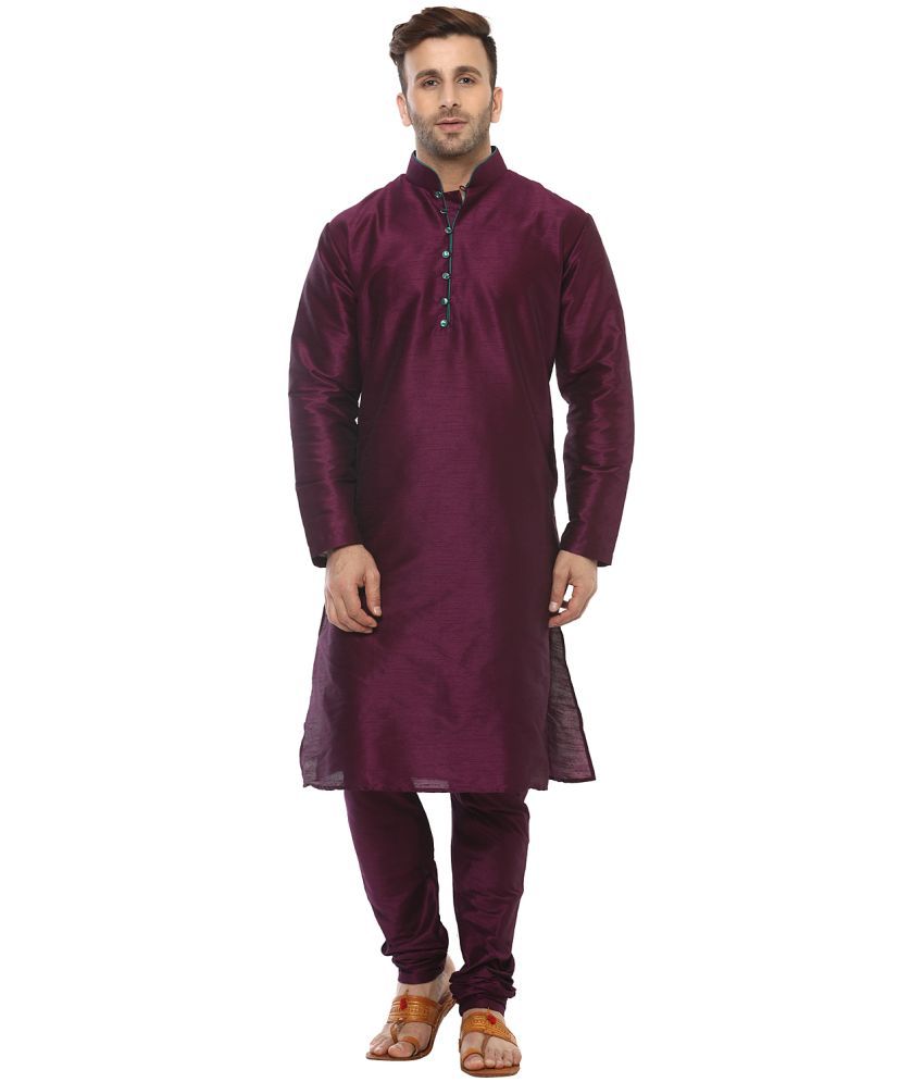     			Hangup Purple Silk Regular Fit Men's Kurta Pyjama Set ( Pack of 1 )